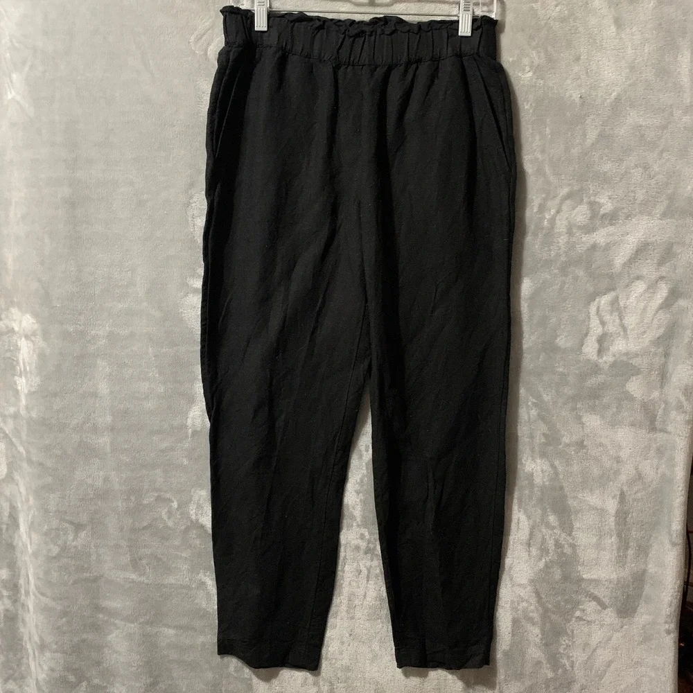 H&M Black Linen Blend Paperbag Waist Tapered Pants Womens‎ Size 6 High Rise